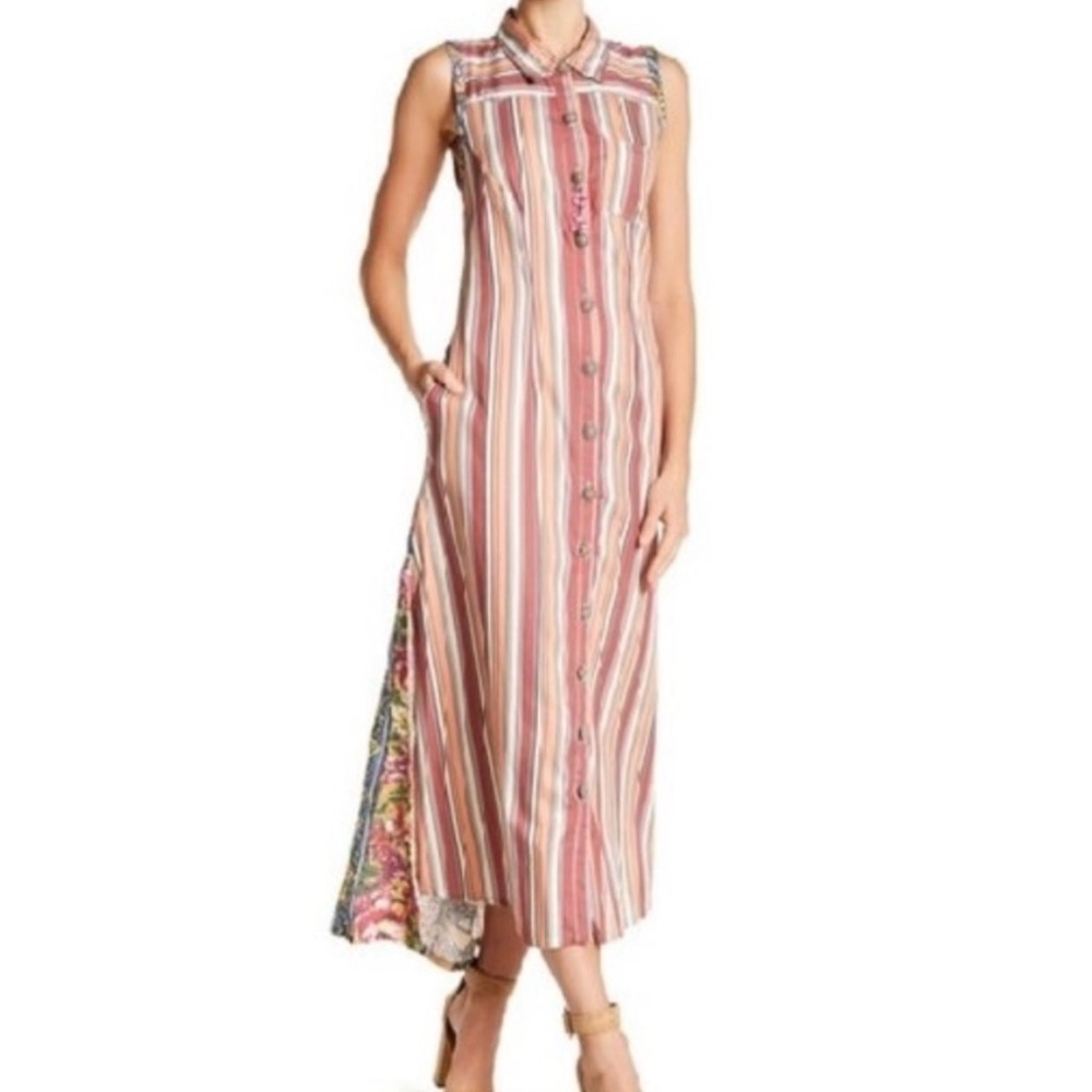Aratta Behold the Best Maxi Dress | Boho Patchwork Button Front | XS